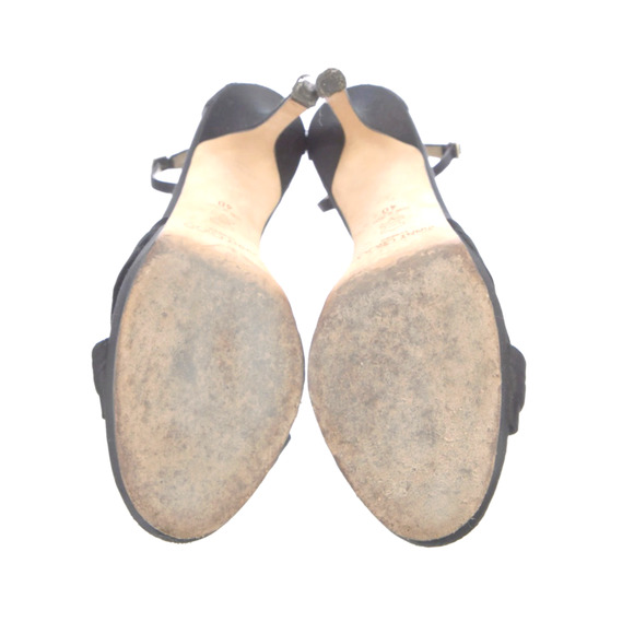 Jimmy Choo 9.5 Satin Open Toe MACY Sandals CRYSTAL Ankle Strap Pumps Heel Black - Picture 10 of 10